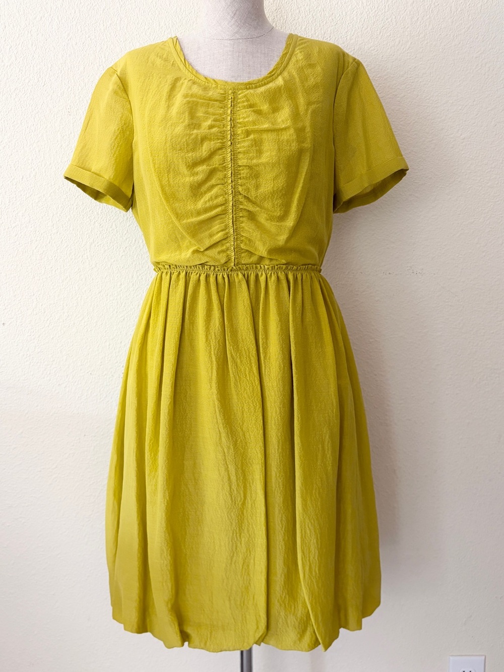 NWT Burberry Brit Yellow Silk Cotton Dress Gathered Waist Pockets Size 6